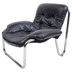 Danish Black Leather Lounge Chair, 1970s