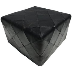 Danish Black Leather Patchwork Ottoman Stool