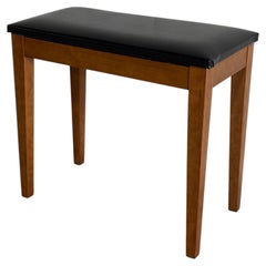 Banc de piano danois en cuir noir avec pieds en bois, style « Mid-Century Modern », années 1970