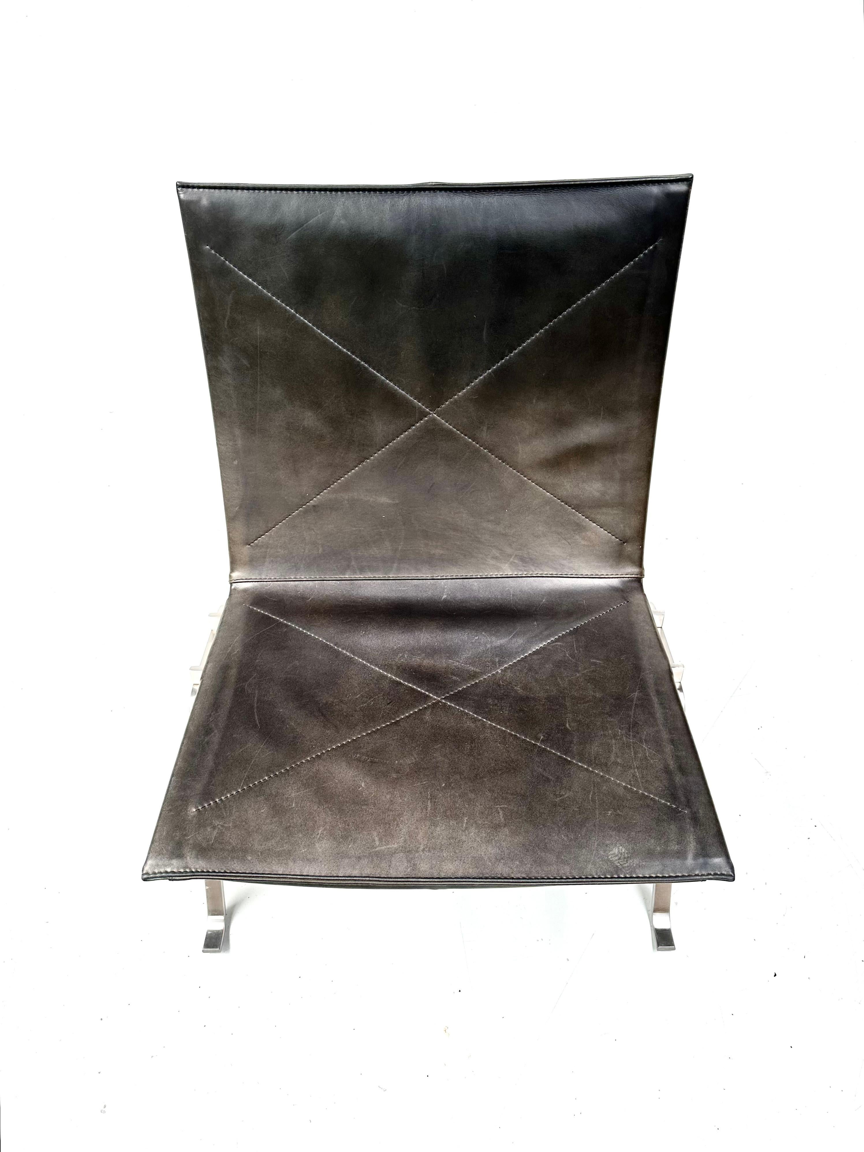 Scandinavian Modern Danish Black Leather PK22 Easy Chair by Poul Kjærholm for Fritz Hansen.