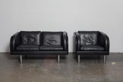 Danish Black Leather Sofa and Chair by Jørgen Gammelgaard for Erik Jørgensen