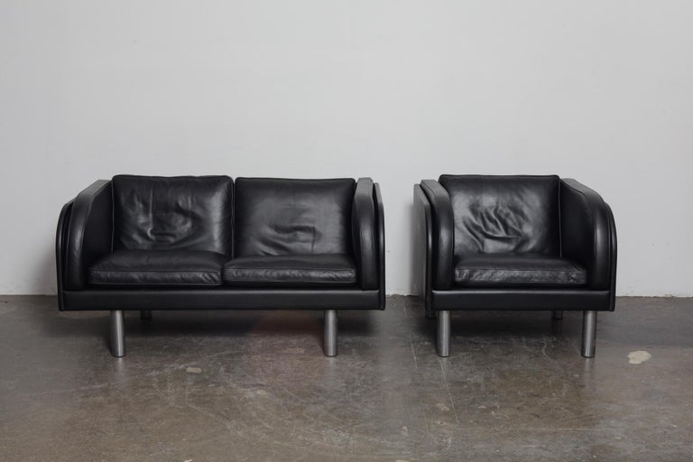 Danish Black Leather Sofa And Chair By Jørgen Gammelgaard For Erik Jørgensen