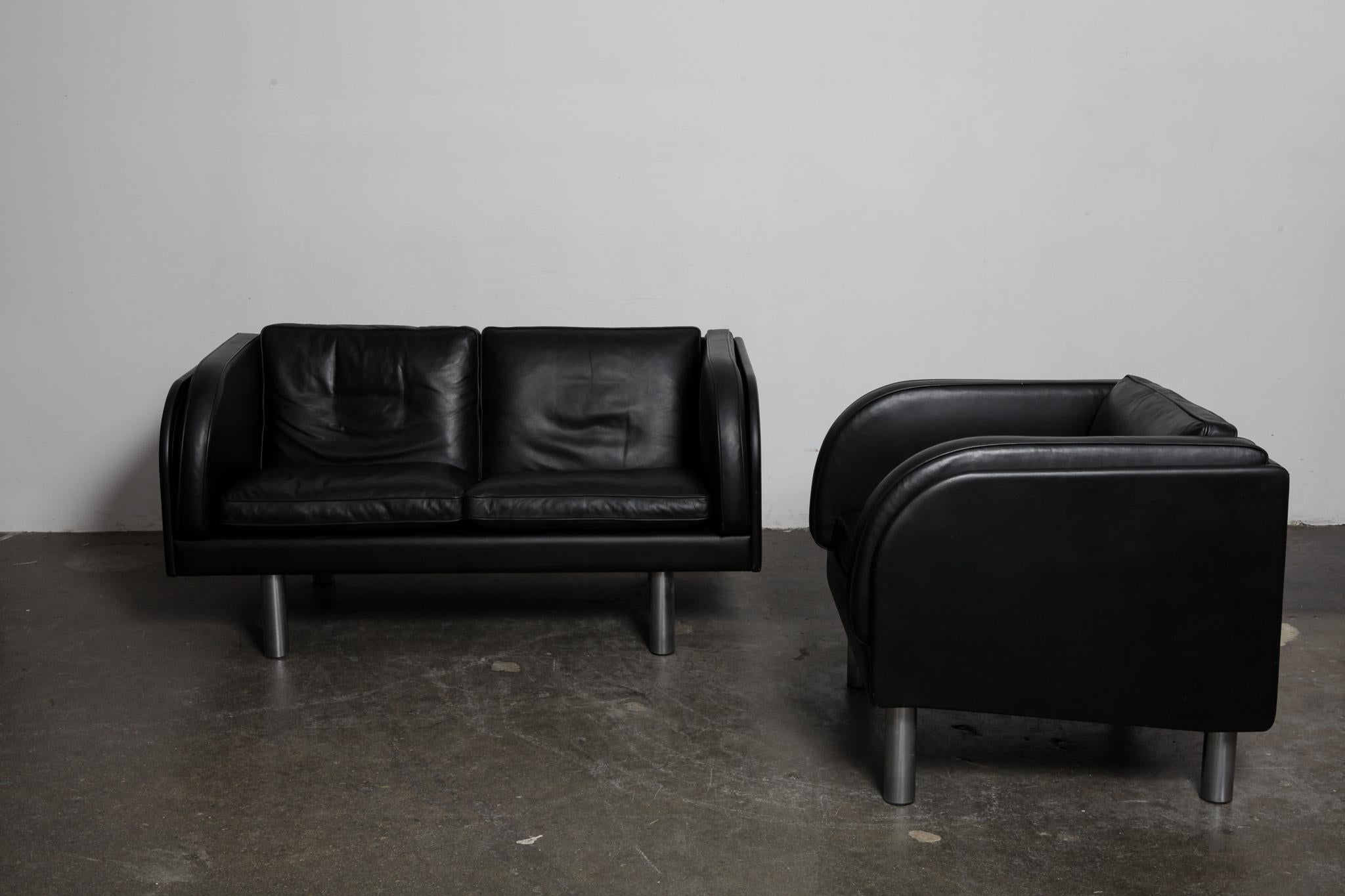 Mid-Century Modern Danish Black Leather Sofa and Chair by Jørgen Gammelgaard for Erik Jørgensen For Sale
