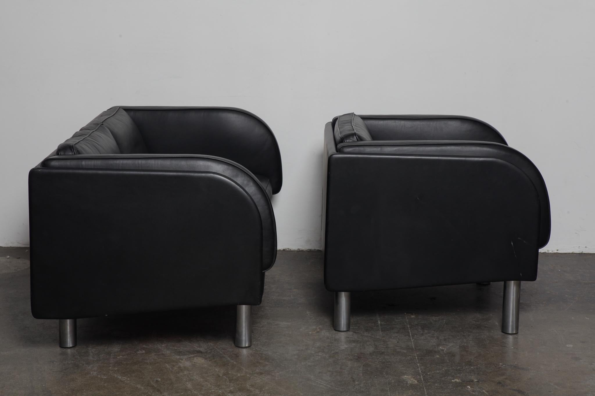 Danish Black Leather Sofa and Chair by Jørgen Gammelgaard for Erik Jørgensen In Good Condition For Sale In North Hollywood, CA