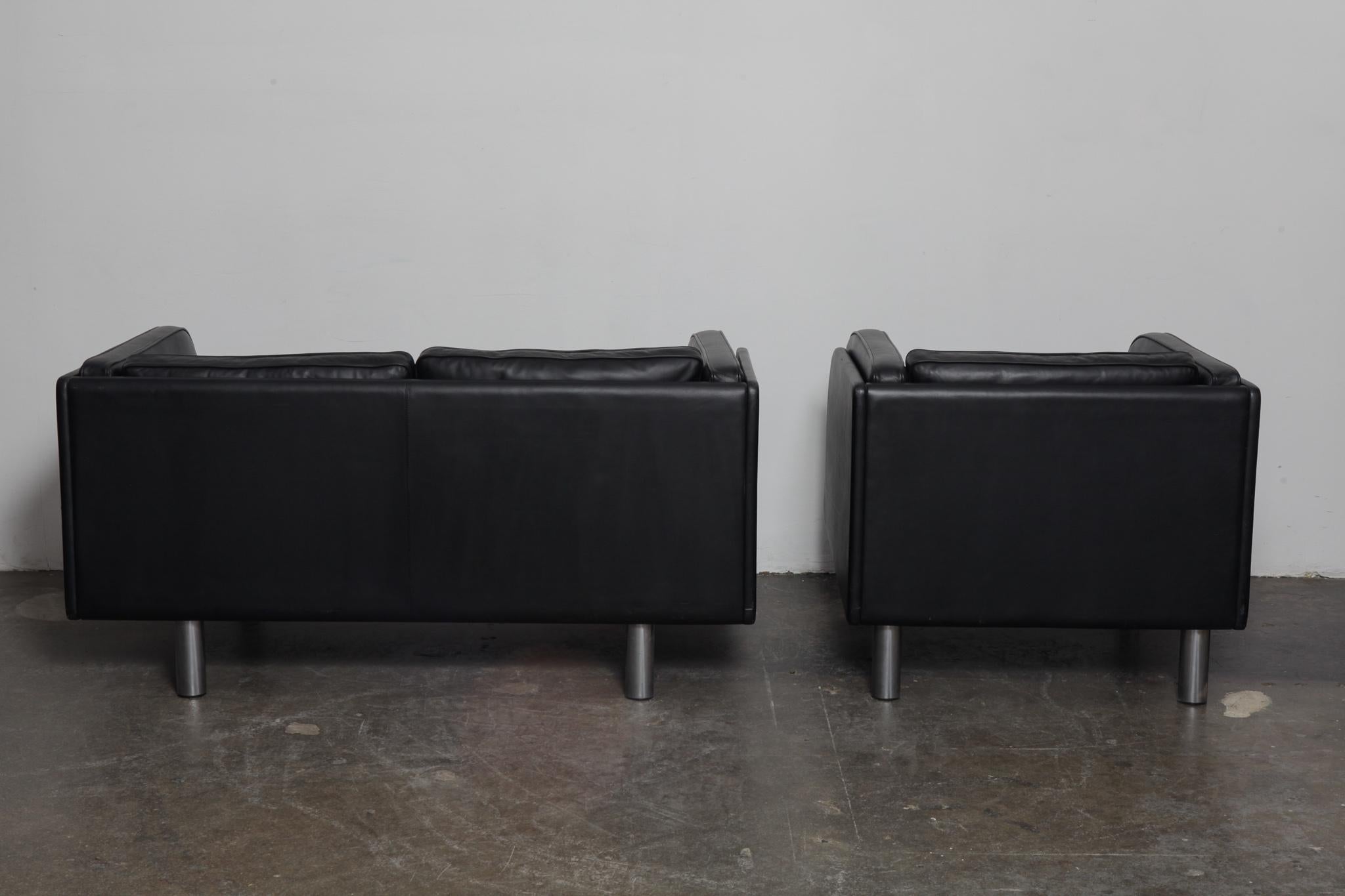 Mid-20th Century Danish Black Leather Sofa and Chair by Jørgen Gammelgaard for Erik Jørgensen For Sale