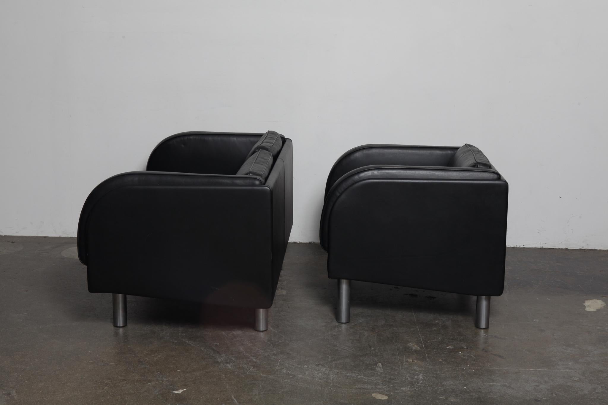 Danish Black Leather Sofa and Chair by Jørgen Gammelgaard for Erik Jørgensen For Sale 1