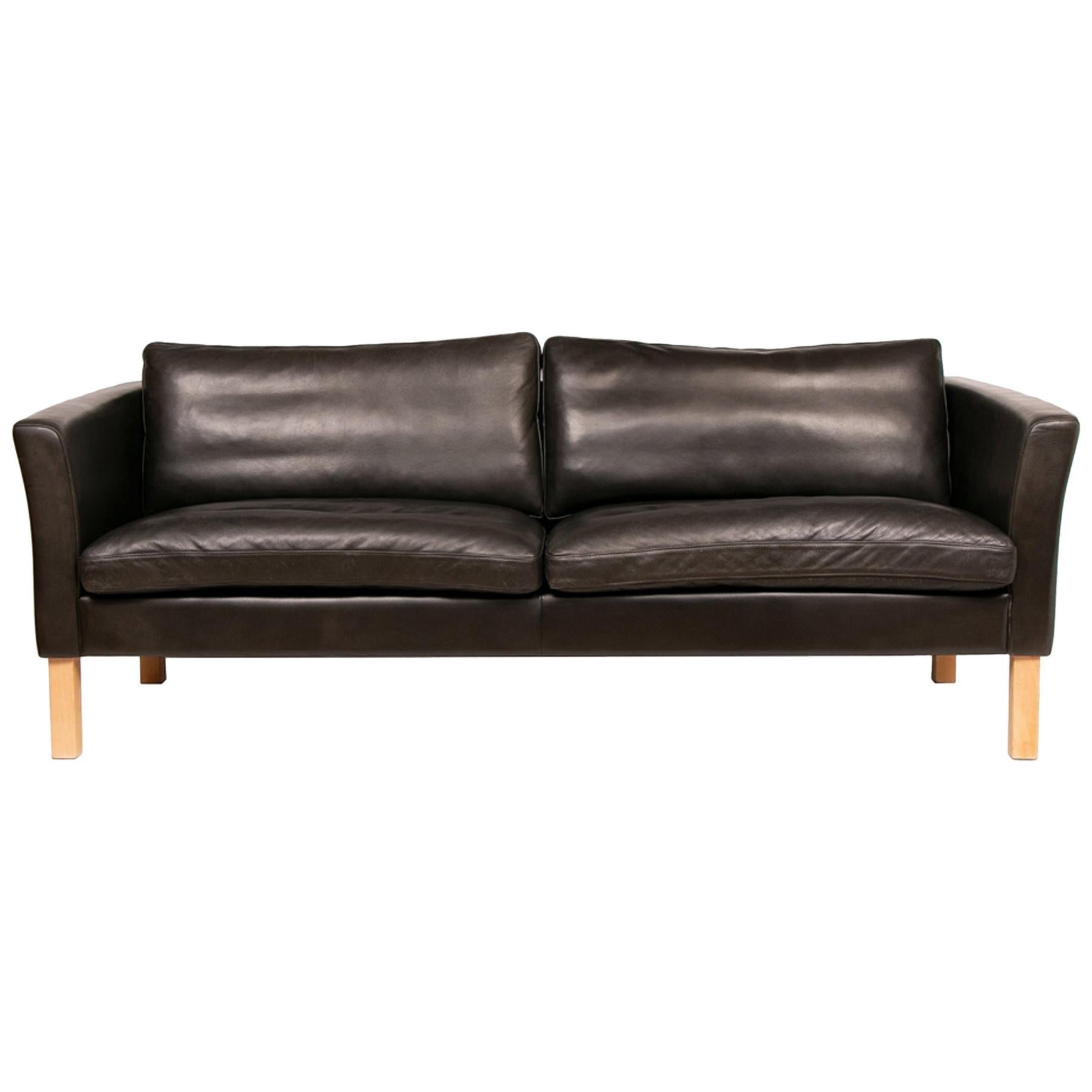 Danish Black Leather Sofa by Fritz Hansen for Stouby