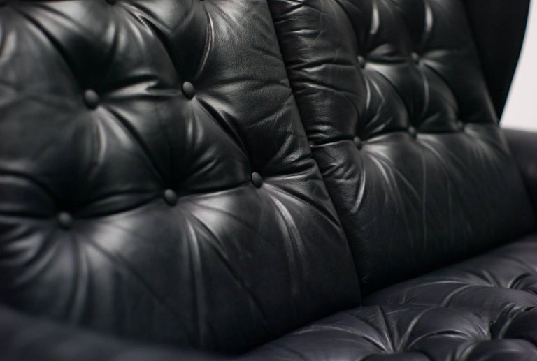 Danish Black Leather Sofa