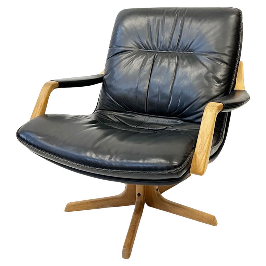 Danish Black Leather Swivel Chair from Berg Furniture, Denmark 1970s
