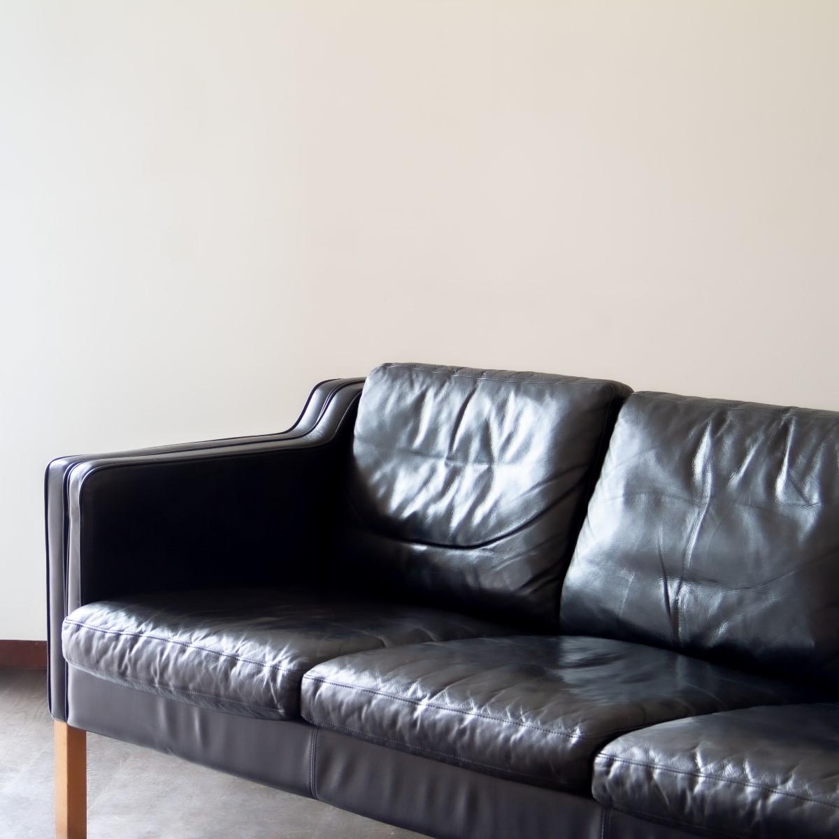 Danish Black Leather Three-Seat Sofa, 1950s 1