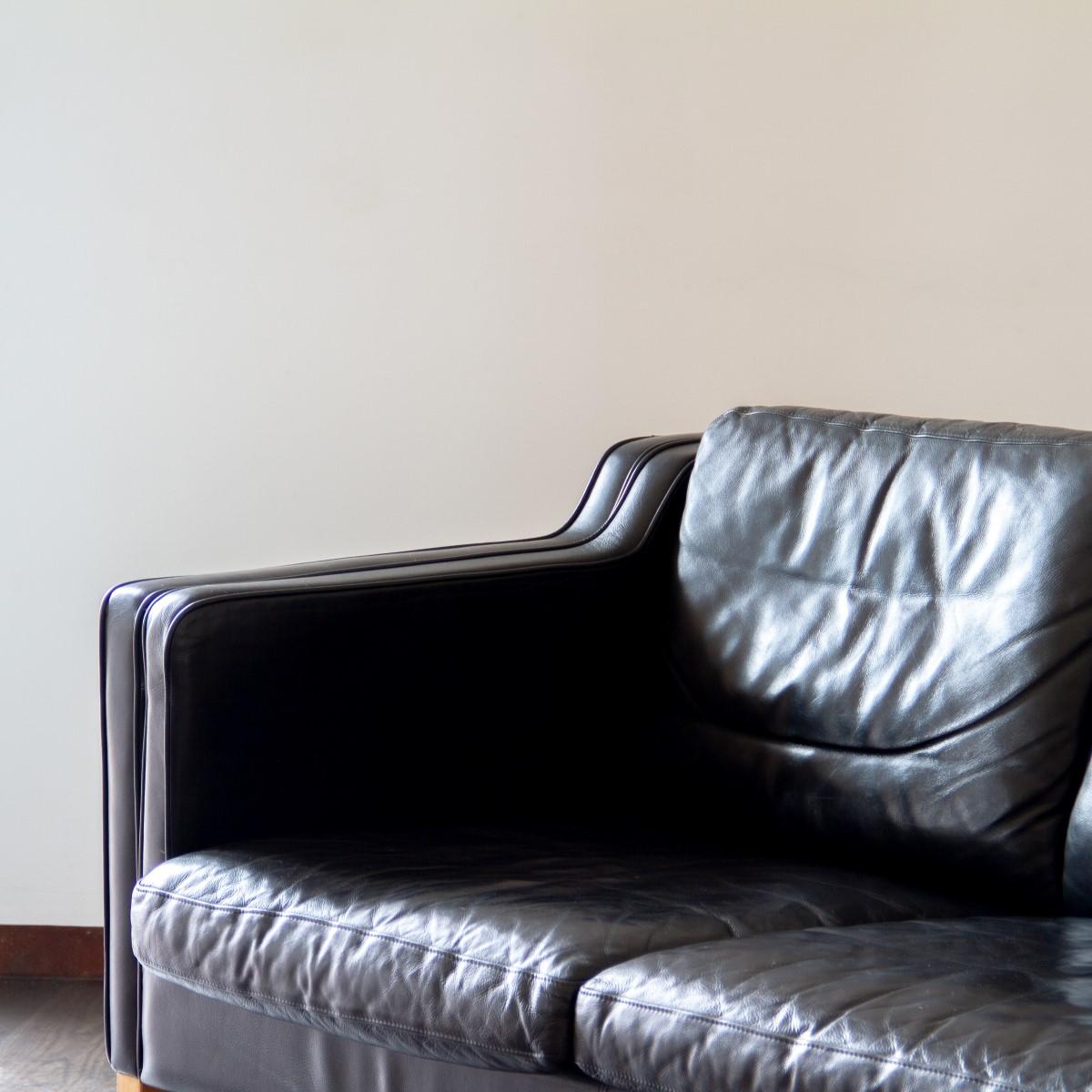 Danish Black Leather Three-Seat Sofa, 1950s 2
