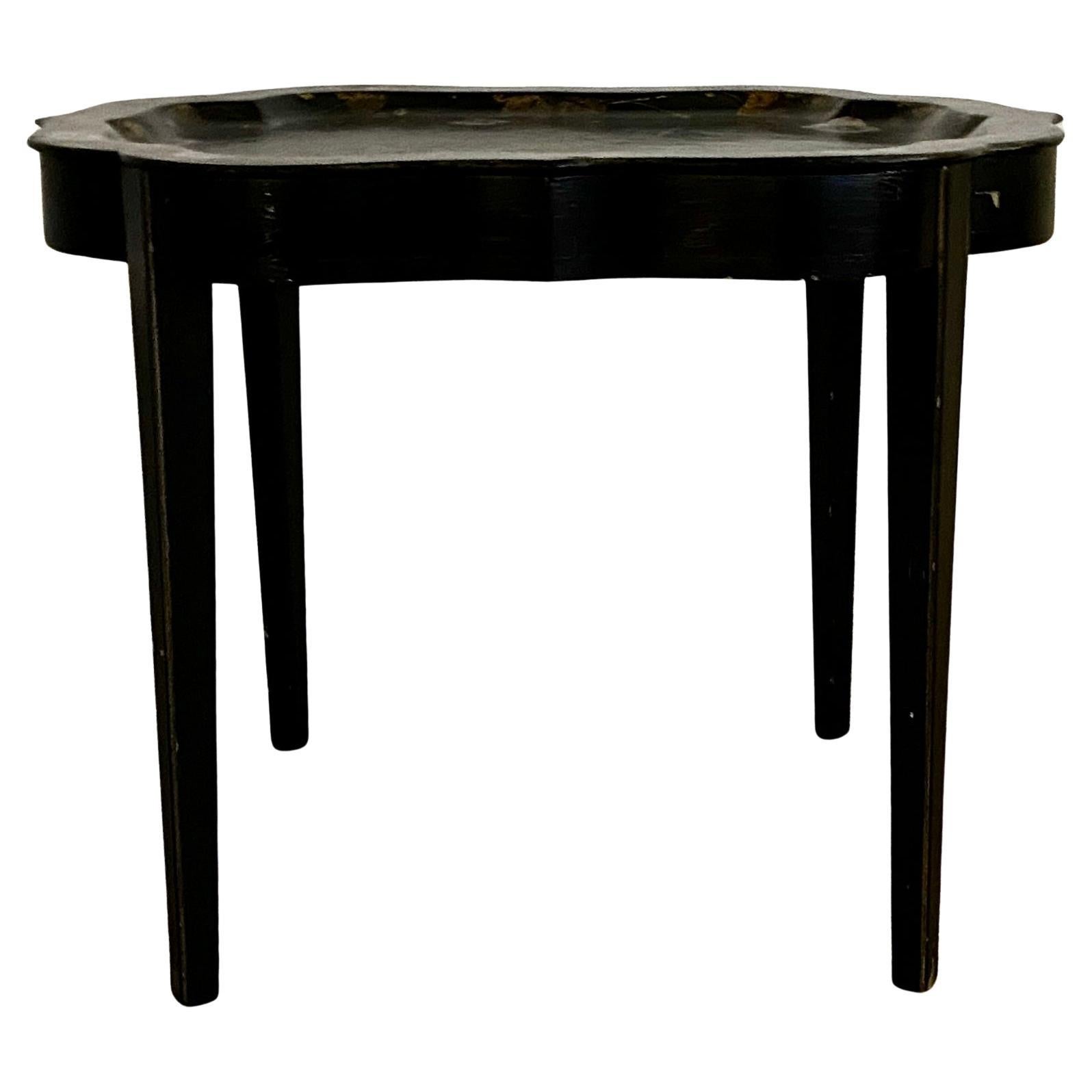 Danish Black-Painted Flower Decorated Coffee Tray Table, circa 1920s For Sale 1