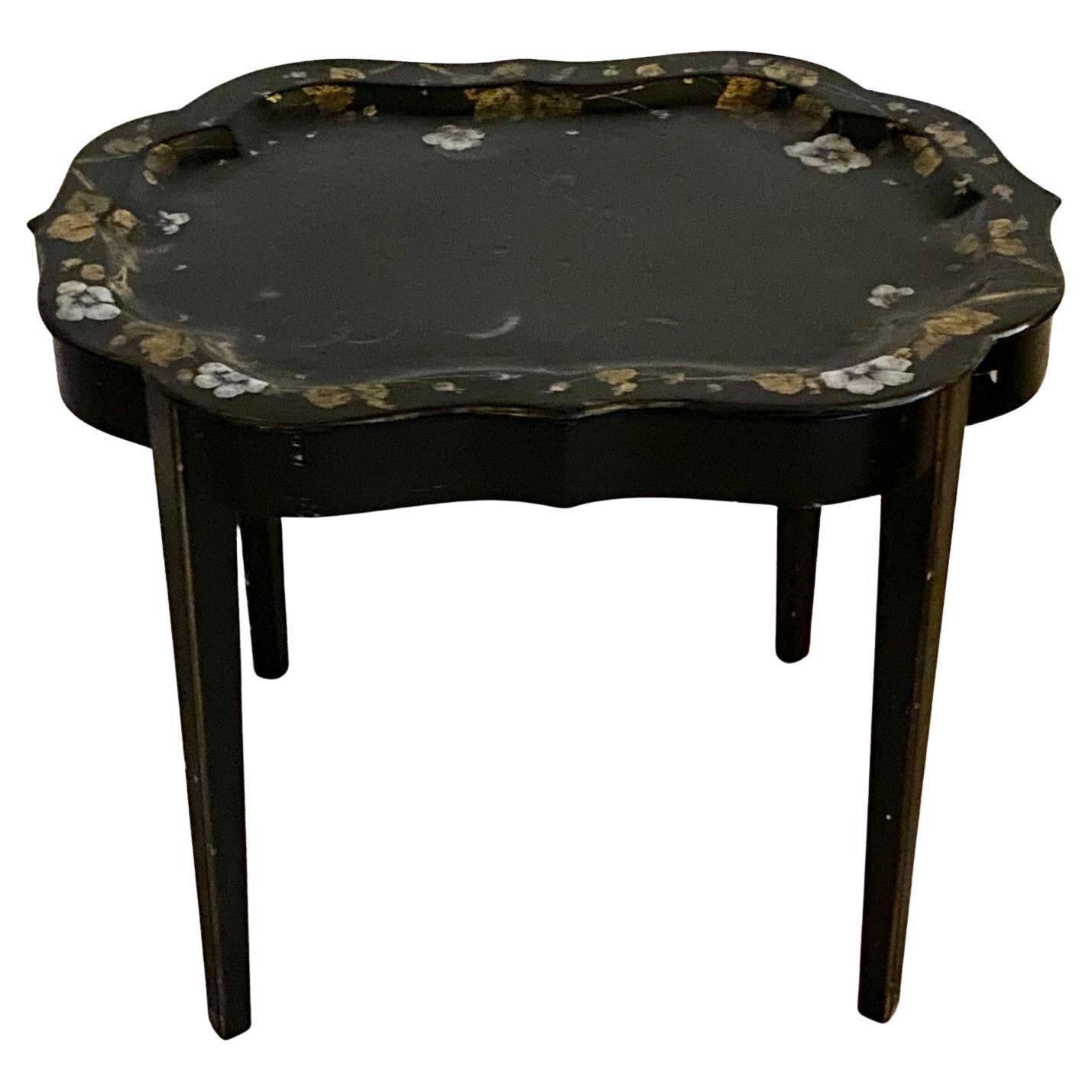 Danish Black-Painted Flower Decorated Coffee Tray Table, circa 1920s For Sale