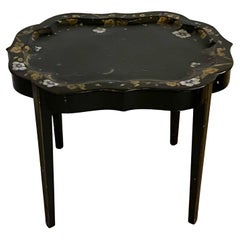 Antique Danish Black-Painted Flower Decorated Coffee Tray Table, circa 1920s