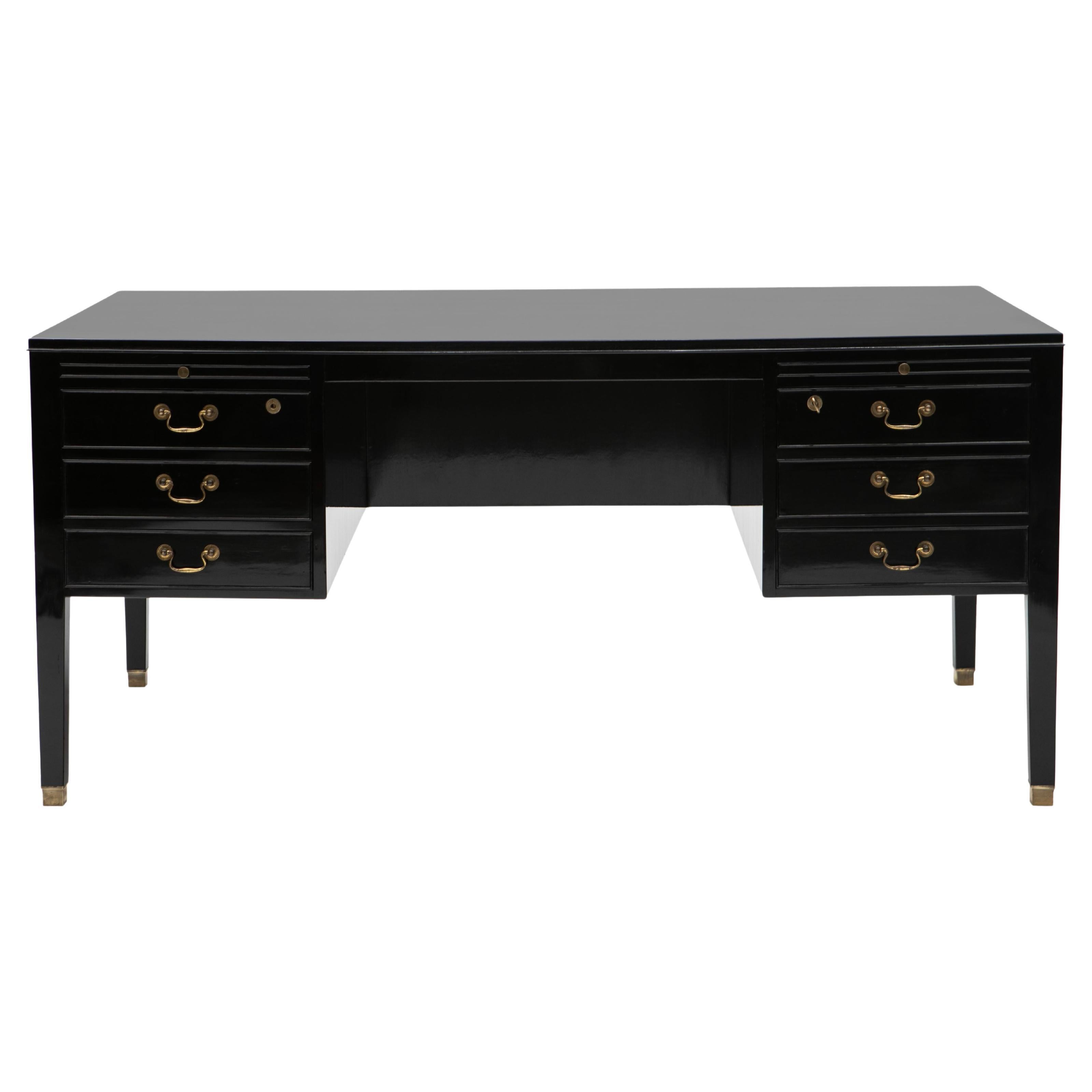 Black Polished Mahogany Writing Desk by Ole Wanscher For Sale