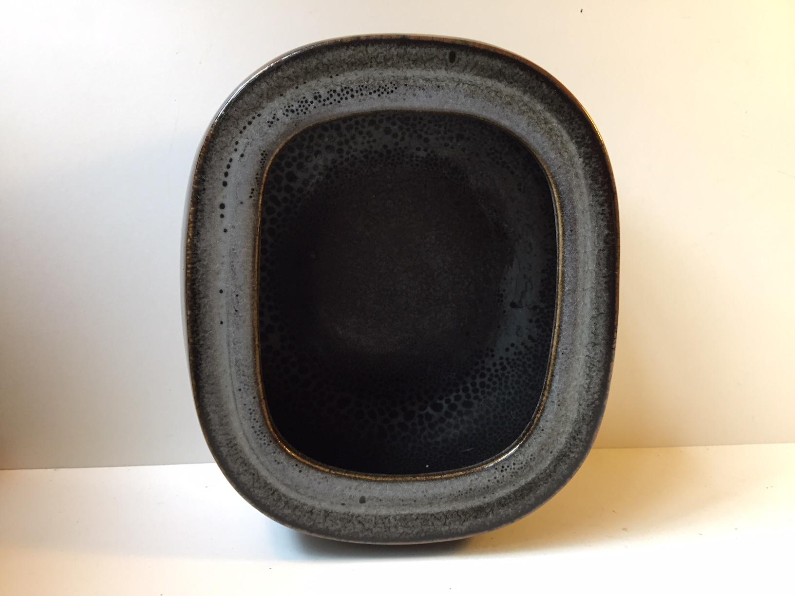 Glazed Danish Black Stoneware Bowl by Eva Stæhr Nielsen for Royal Copenhagen, 1970s