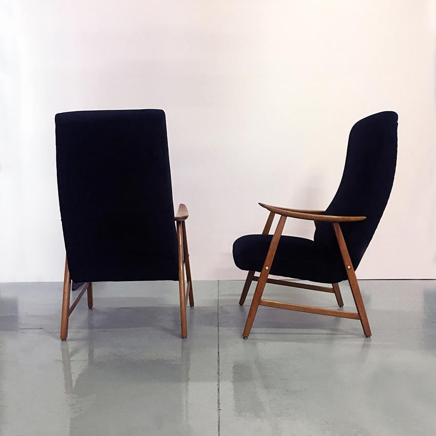 Mid-Century Modern Danish Black Velvet and Solid Beech Armchairs, 1960s
