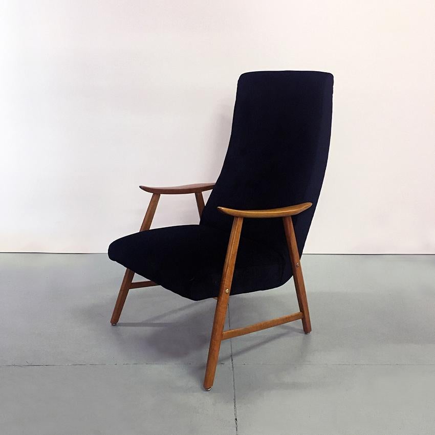Mid-20th Century Danish Black Velvet and Solid Beech Armchairs, 1960s