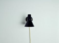 Danish Black Wall Lamp with Adjustable Brass Arm