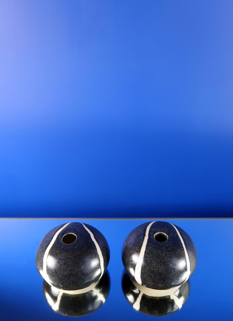 Danish Black White Stoneware Vases / Candleholders by Würtz, 1980s For Sale at 1stDibs