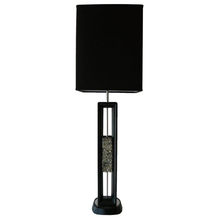 Danish Black Wood & Rose Quartz Tall Table or Desk Lamp Mid Century Modern