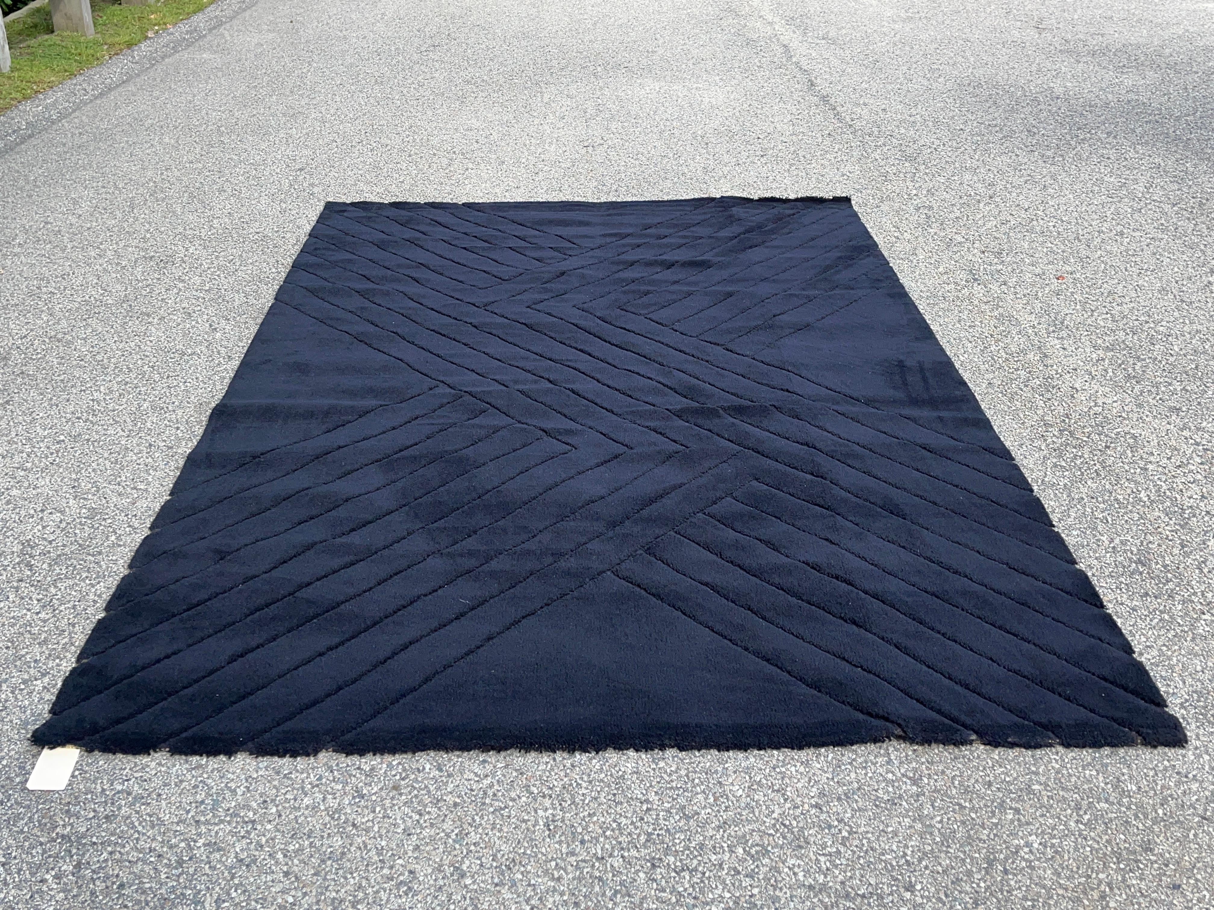 Danish Black Wool Sculpted Rya Rug In Good Condition In Hanover, MA