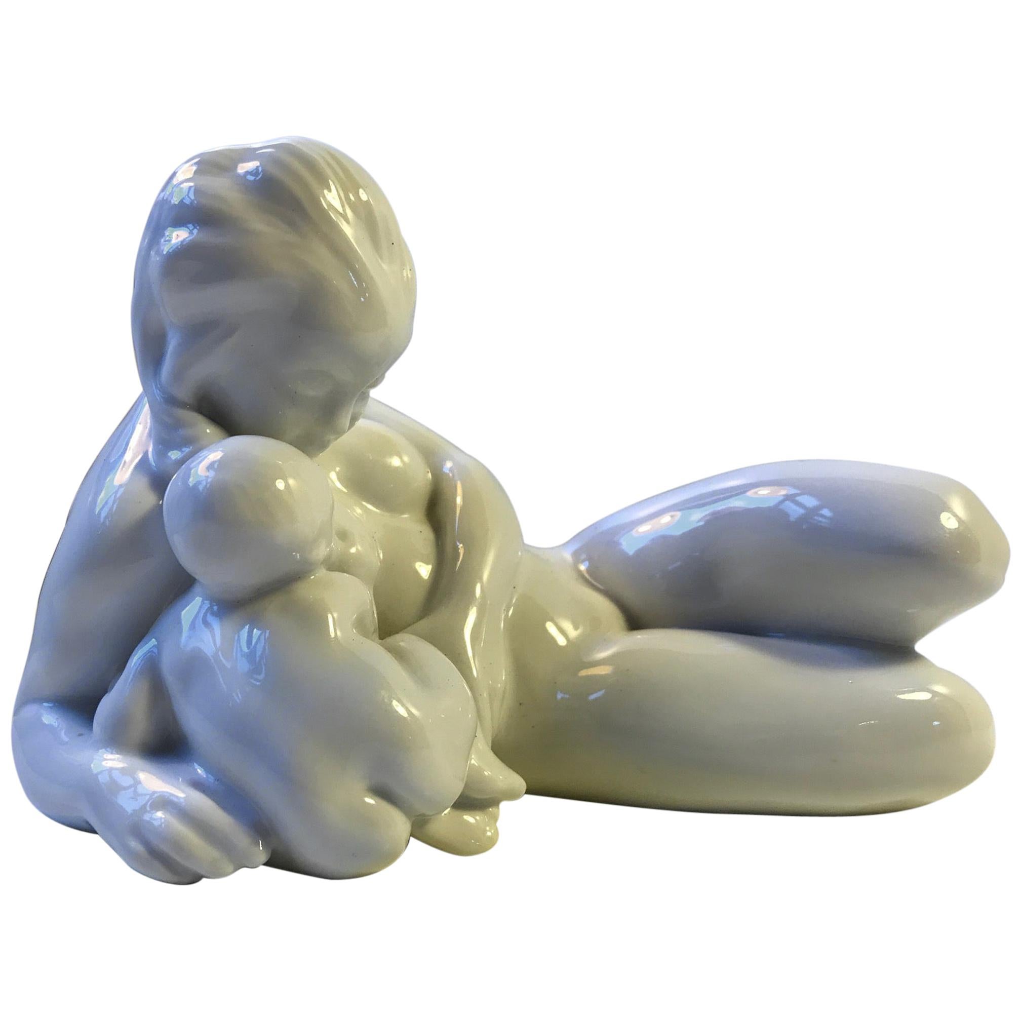 Danish Blanc de Chine Mother & Child Figurine by Kai Nielsen for Bing & Grøndahl For Sale