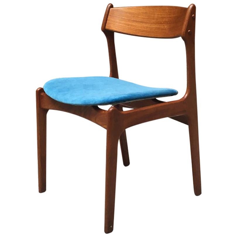 Danish Blonde Teak Chair with Raised Seat in Blue Velvet, 1960s