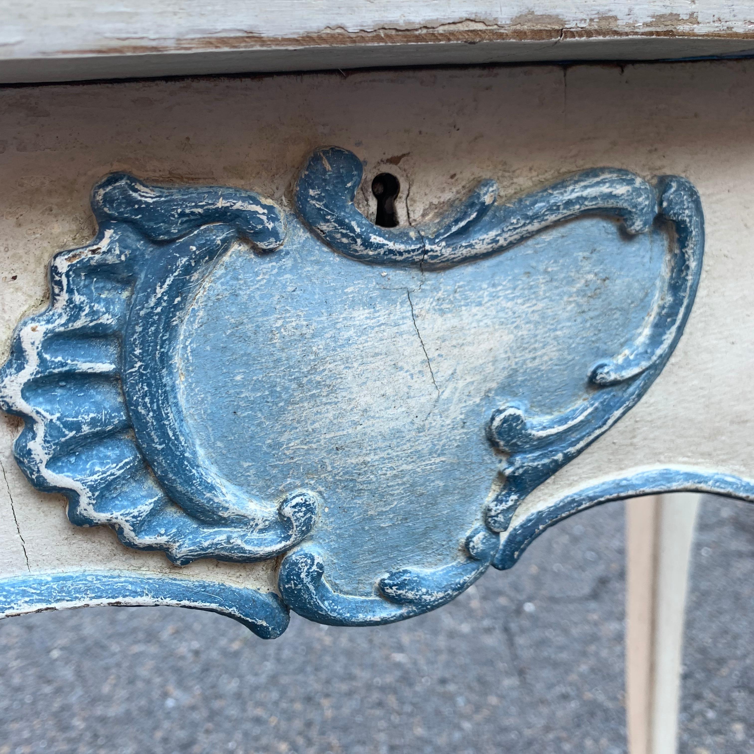 Danish blue and white painted Rococo vitrine display case.