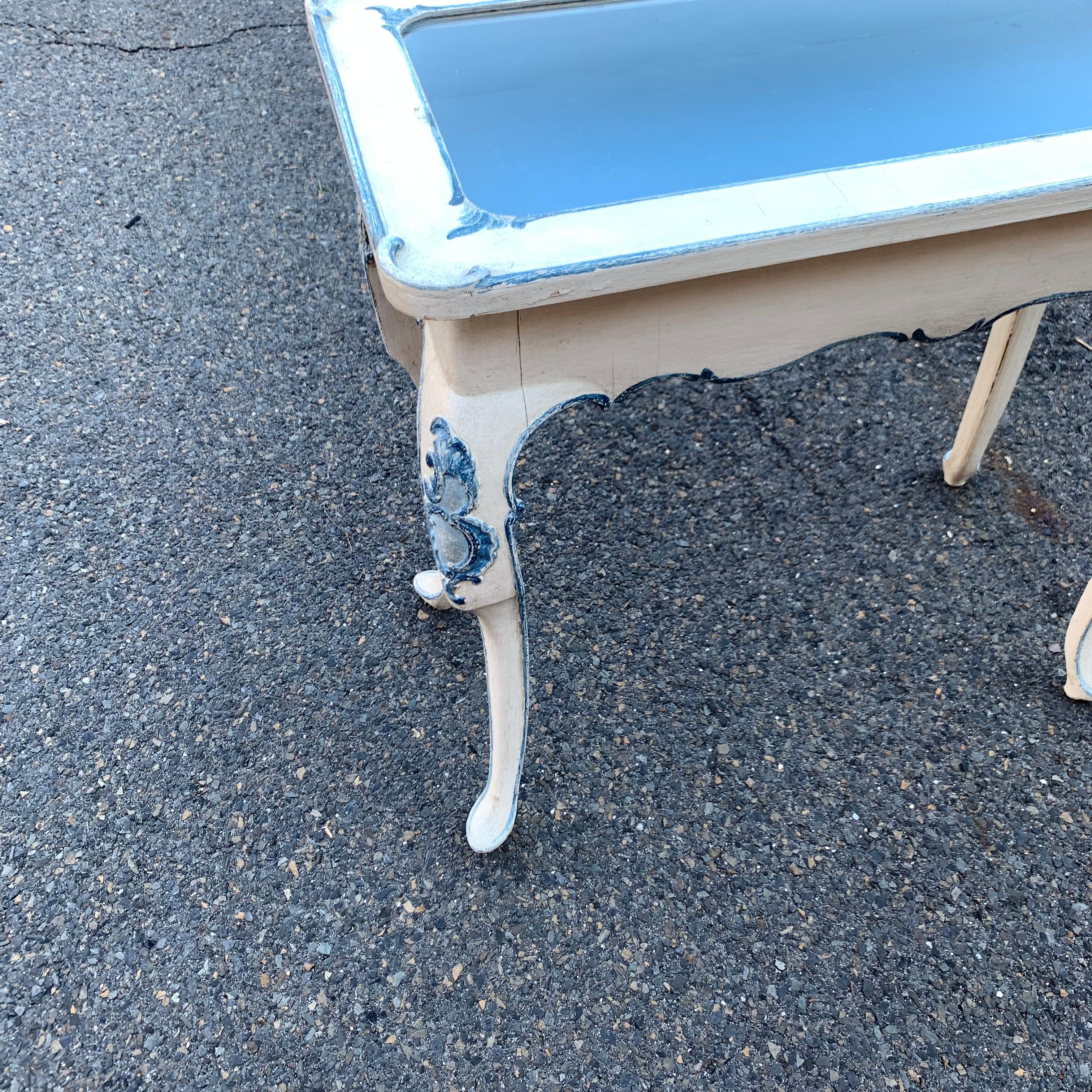 18th Century Danish Blue And White Painted Rococo Vitrine Display Case