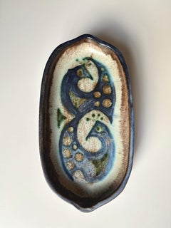 Assiette murale ou Vide-Poche danoise en céramique bleue avec oiseaux