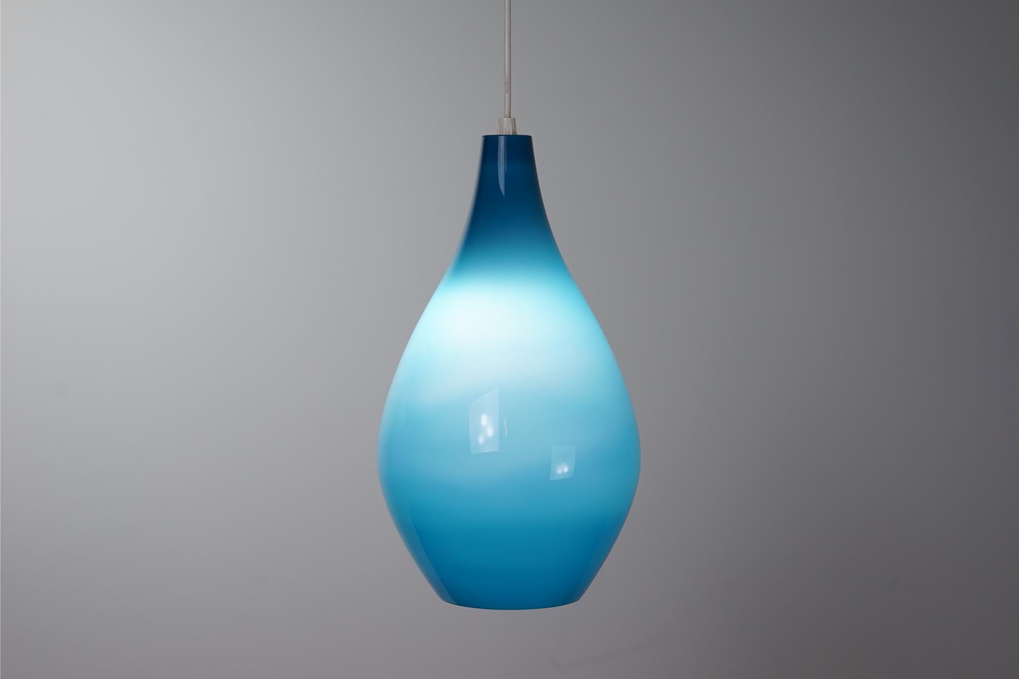 Scandinavian Modern Danish Blue Glass Pendant Light by Holmegaard