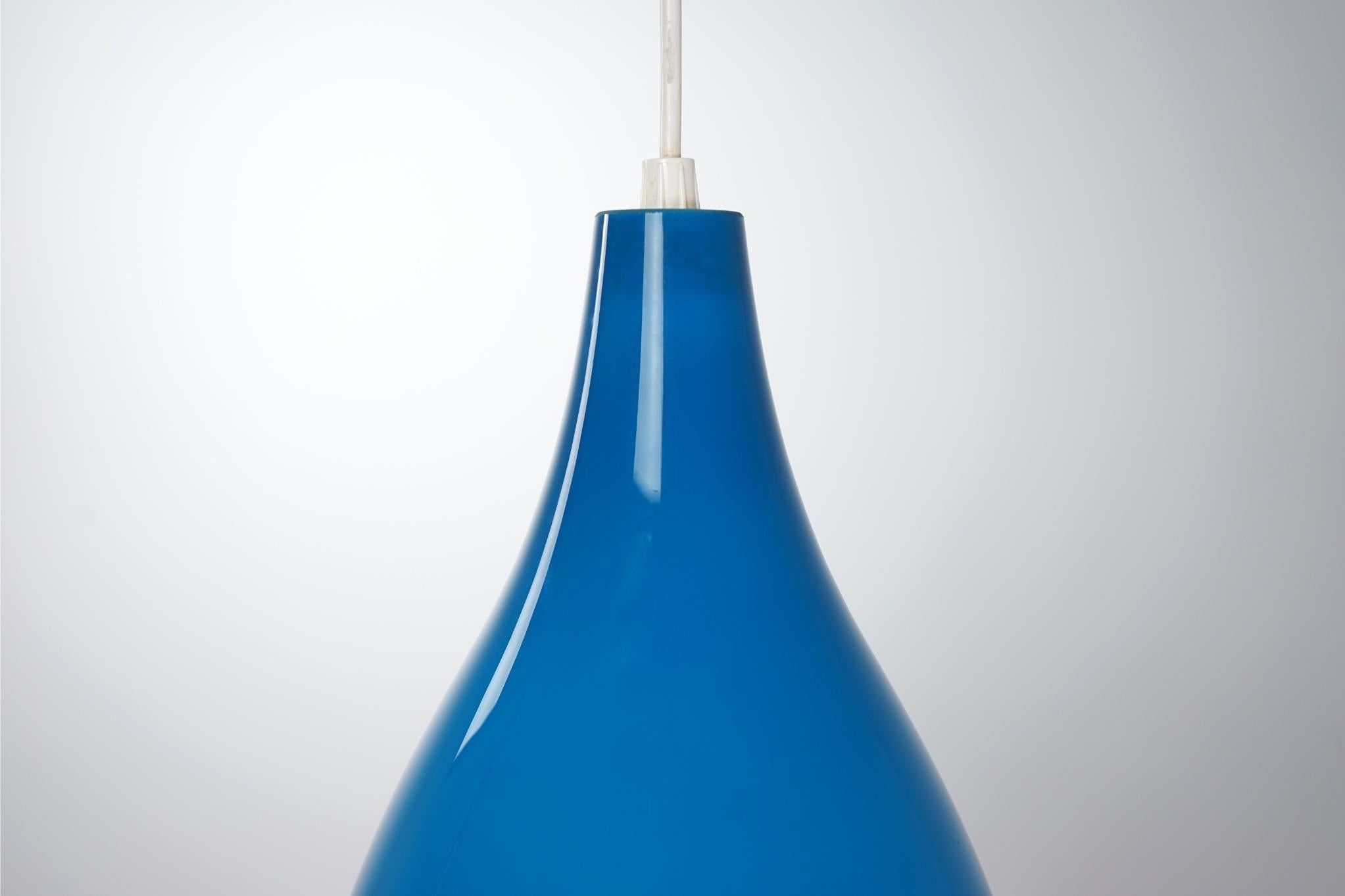 Danish Blue Glass Pendant Light by Holmegaard In Good Condition In VANCOUVER, CA