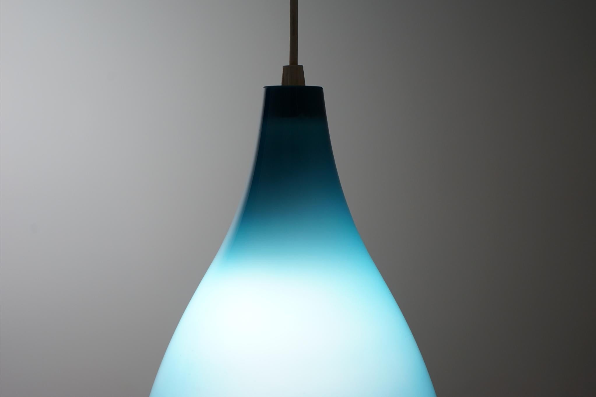 Mid-20th Century Danish Blue Glass Pendant Light by Holmegaard