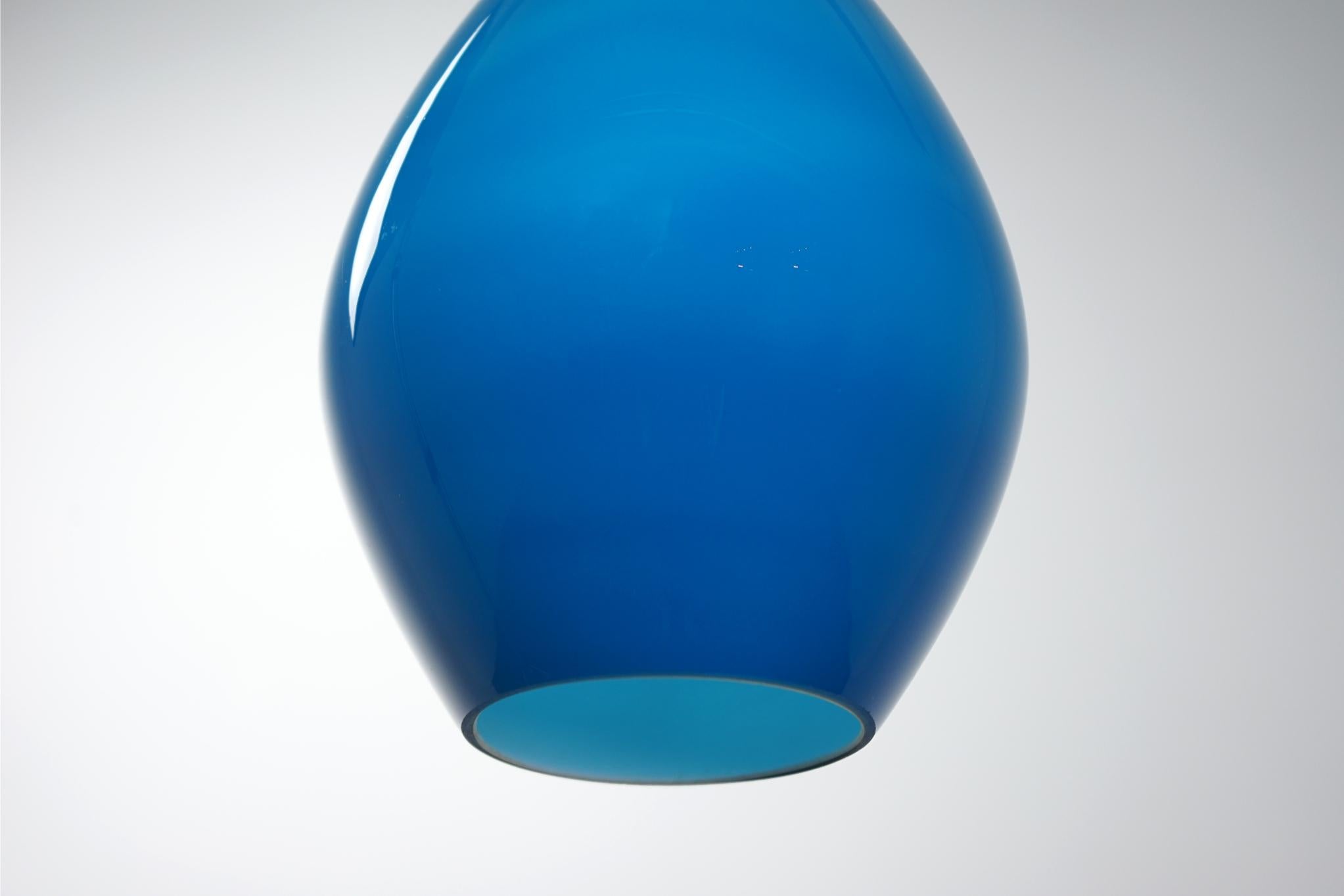 Blown Glass Danish Blue Glass Pendant Light by Holmegaard