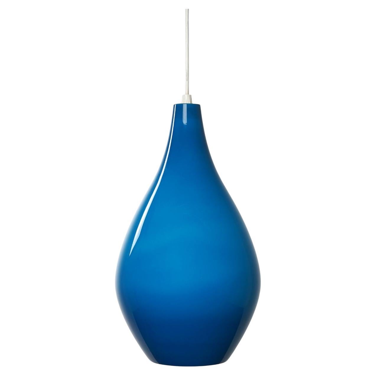 Danish Blue Glass Pendant Light by Holmegaard