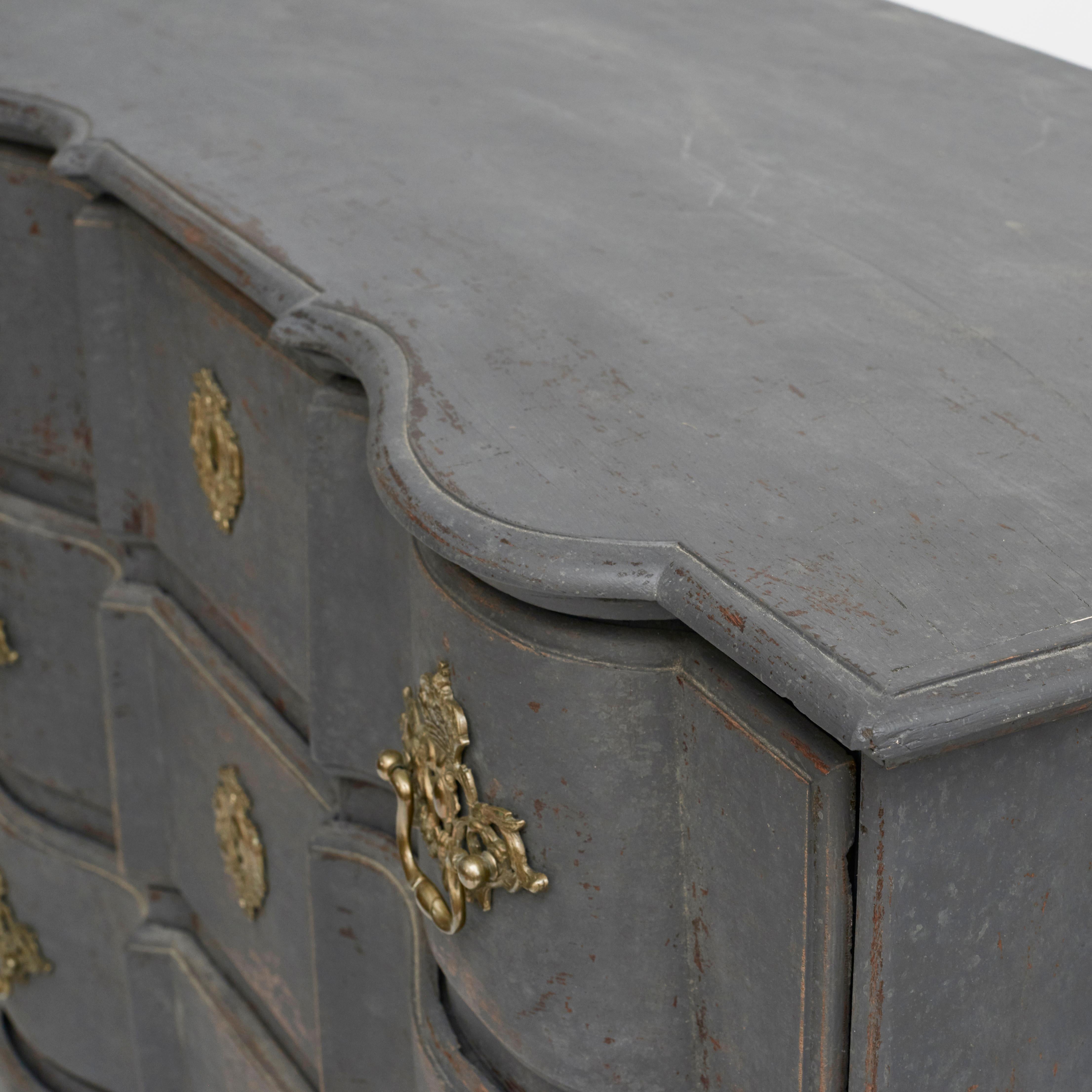 Hand-Painted Antique Danish Blue-Gray Serpentine Front Chest