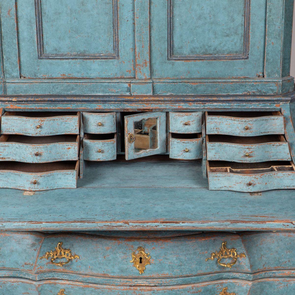 Dänischer blau bemalter Rokoko-Sekretärschreibtisch in der Art von Mathias Ortmann im Angebot 6