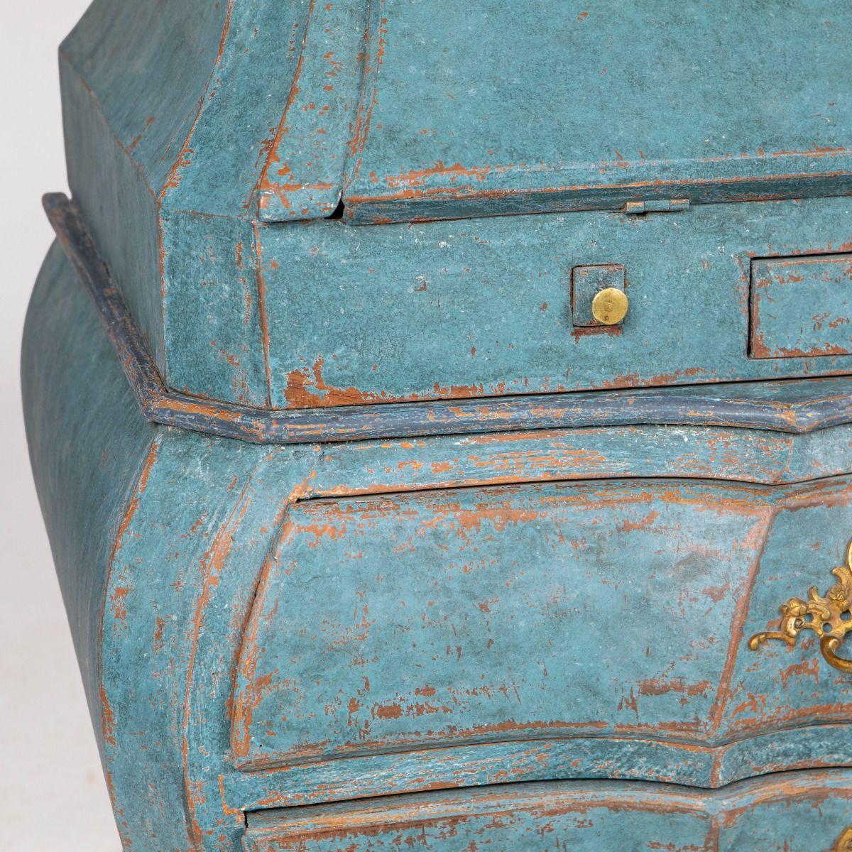 Dänischer blau bemalter Rokoko-Sekretärschreibtisch in der Art von Mathias Ortmann im Angebot 10