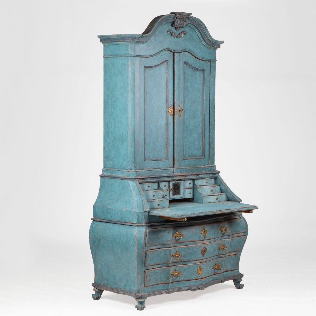 Dänischer blau bemalter Rokoko-Sekretärschreibtisch in der Art von Mathias Ortmann im Zustand „Gut“ im Angebot in Kastrup, DK