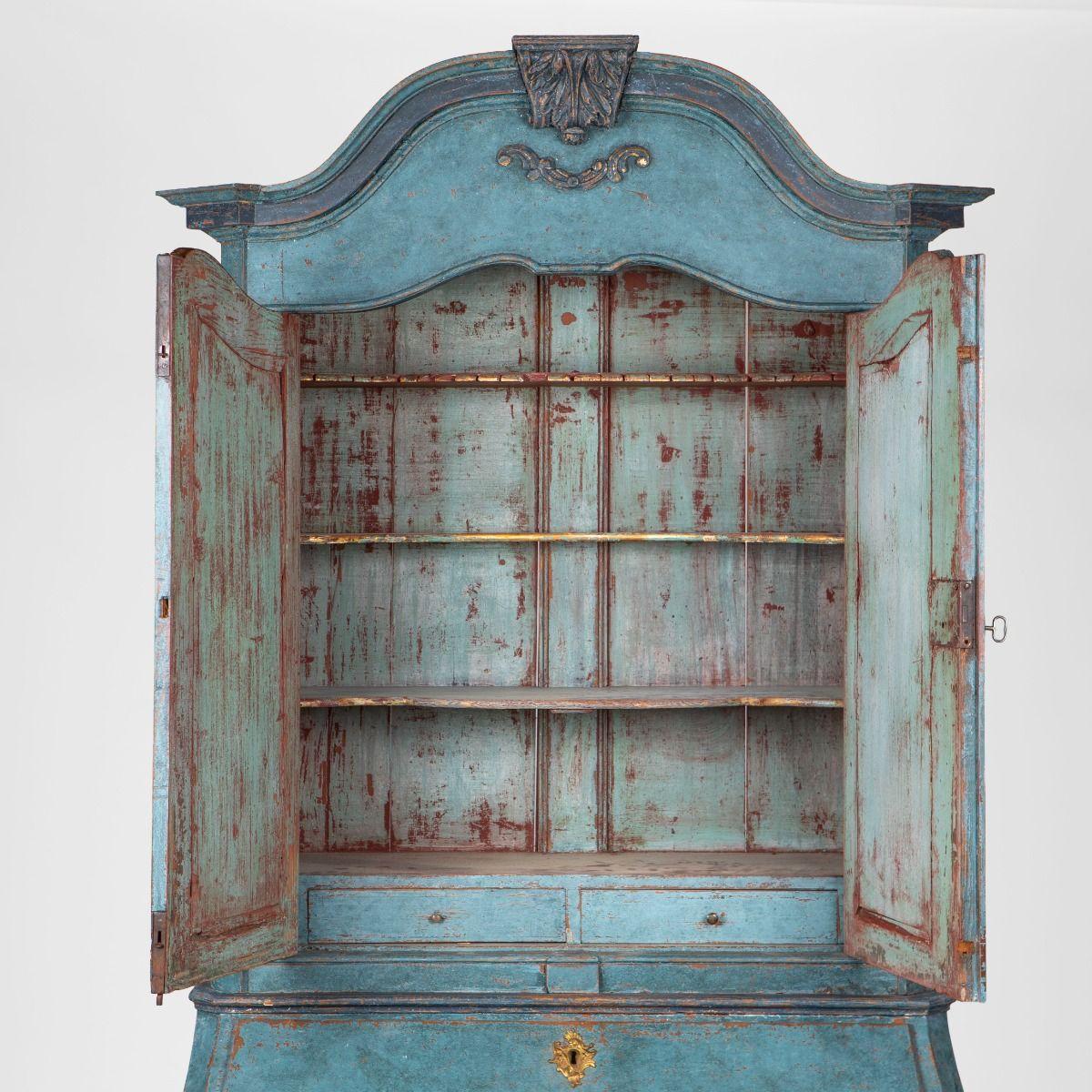 Dänischer blau bemalter Rokoko-Sekretärschreibtisch in der Art von Mathias Ortmann im Angebot 1