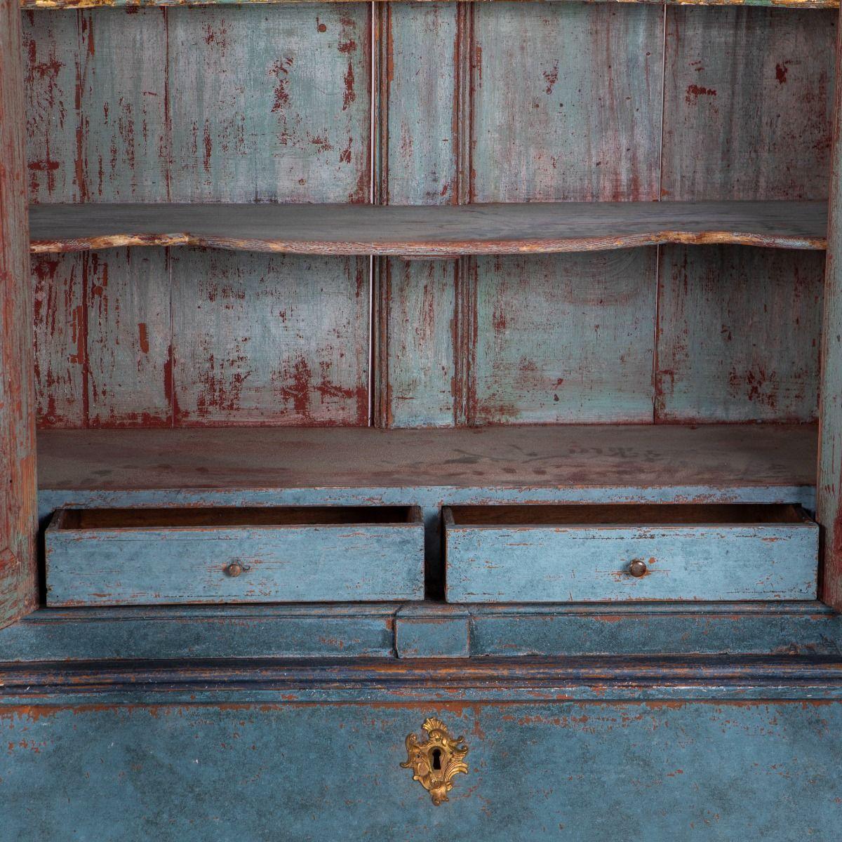 Dänischer blau bemalter Rokoko-Sekretärschreibtisch in der Art von Mathias Ortmann im Angebot 2