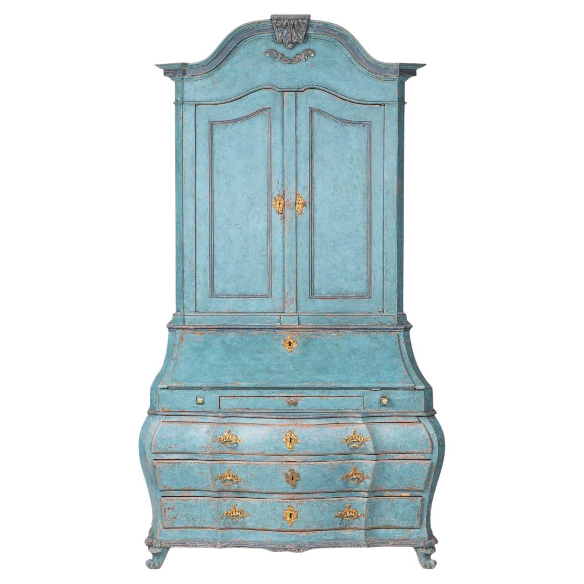 Dänischer blau bemalter Rokoko-Sekretärschreibtisch in der Art von Mathias Ortmann im Angebot