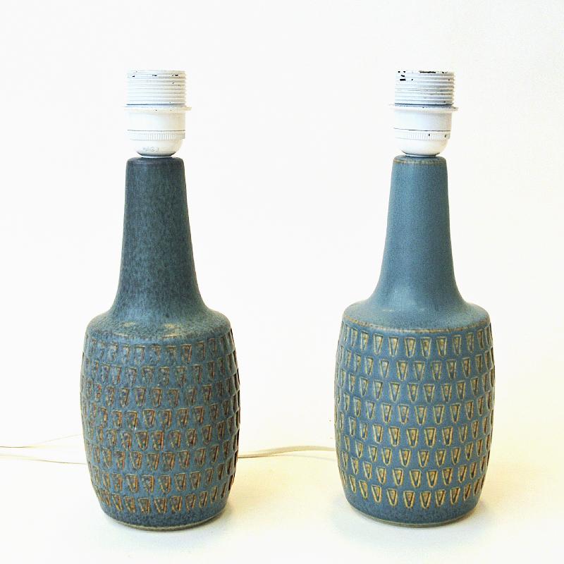 Danish Blue Stoneware Tablelamp Pair by Søholm Keramik, Bornholm 1970s In Good Condition In Stockholm, SE