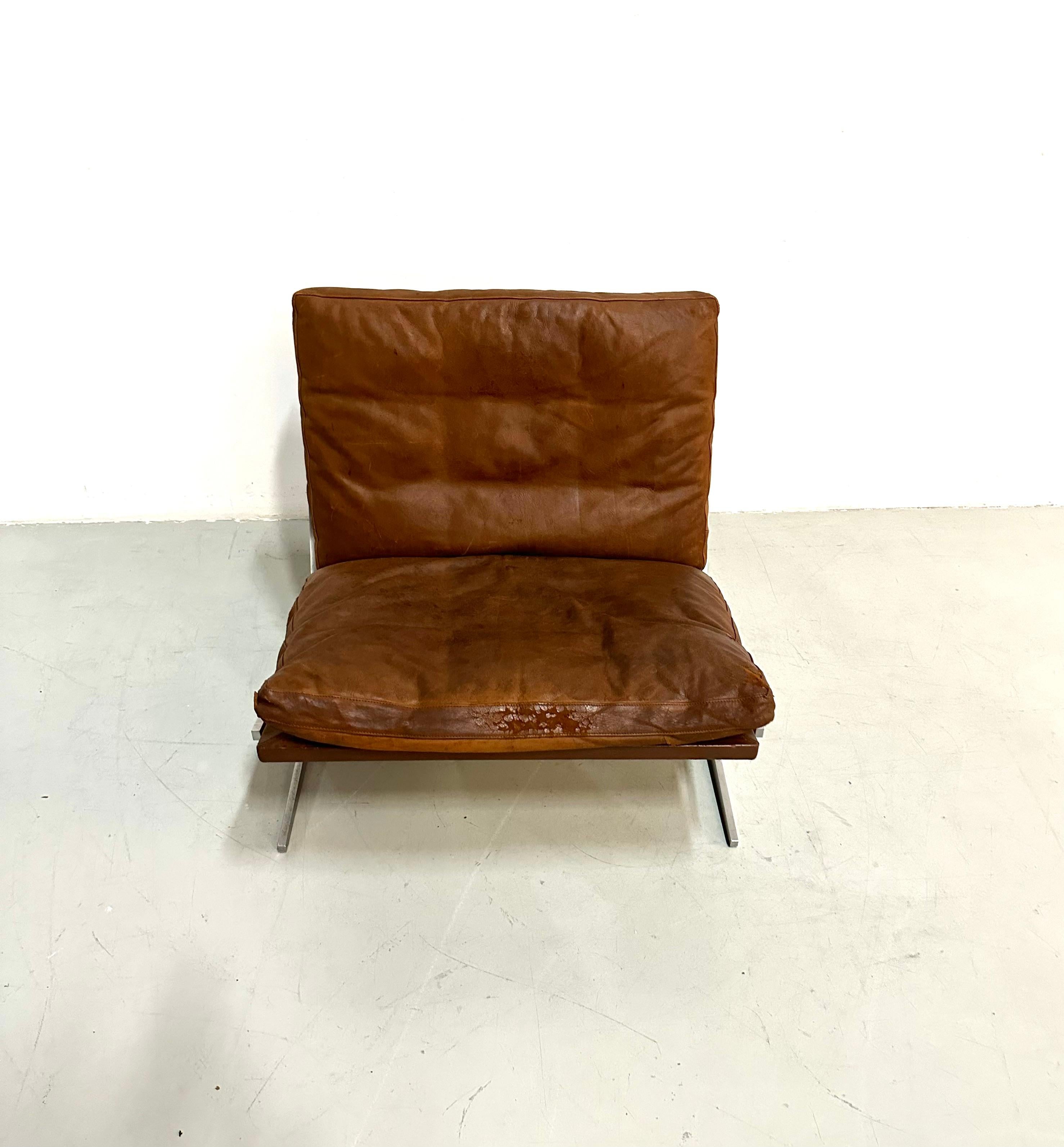 Danish BO-561 Lounge Chair in Cognac by Fabricius and Kastholm for BoEx, 1960s In Distressed Condition In Eindhoven, Noord Brabant