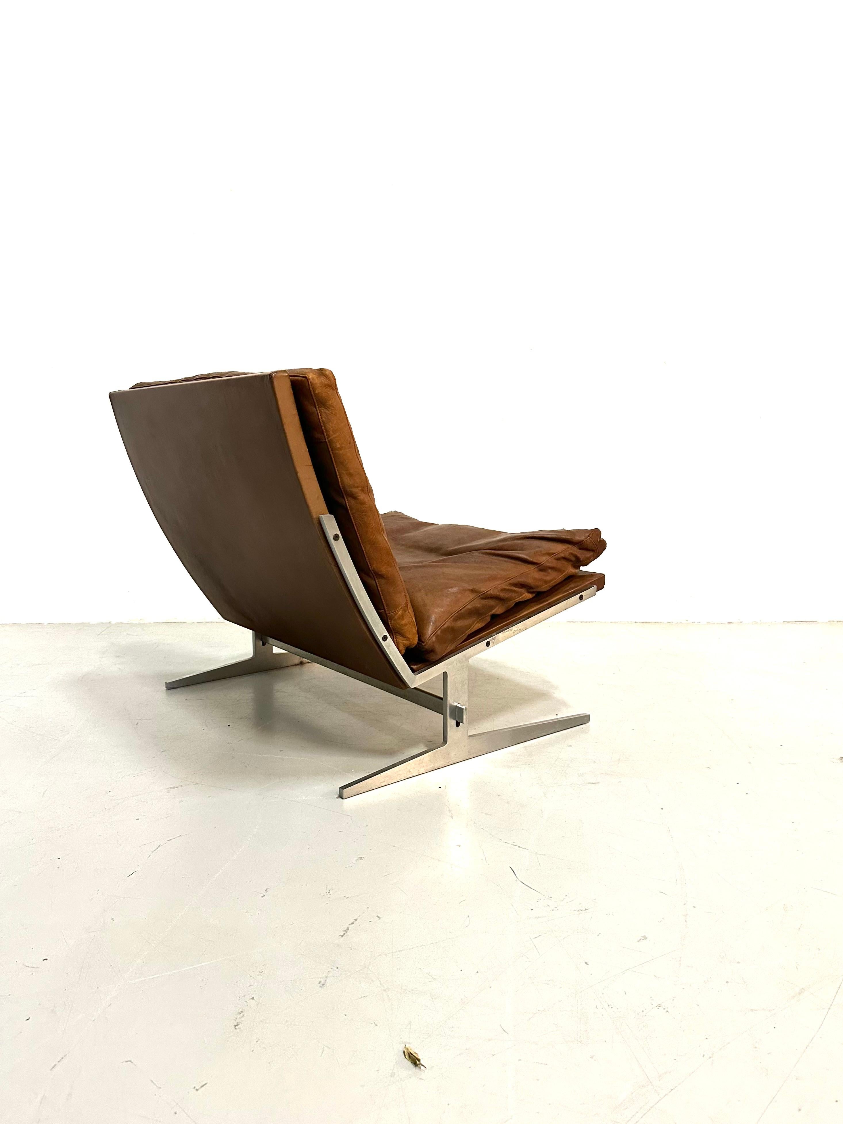 Stainless Steel Danish BO-561 Lounge Chair in Cognac by Fabricius and Kastholm for BoEx, 1960s