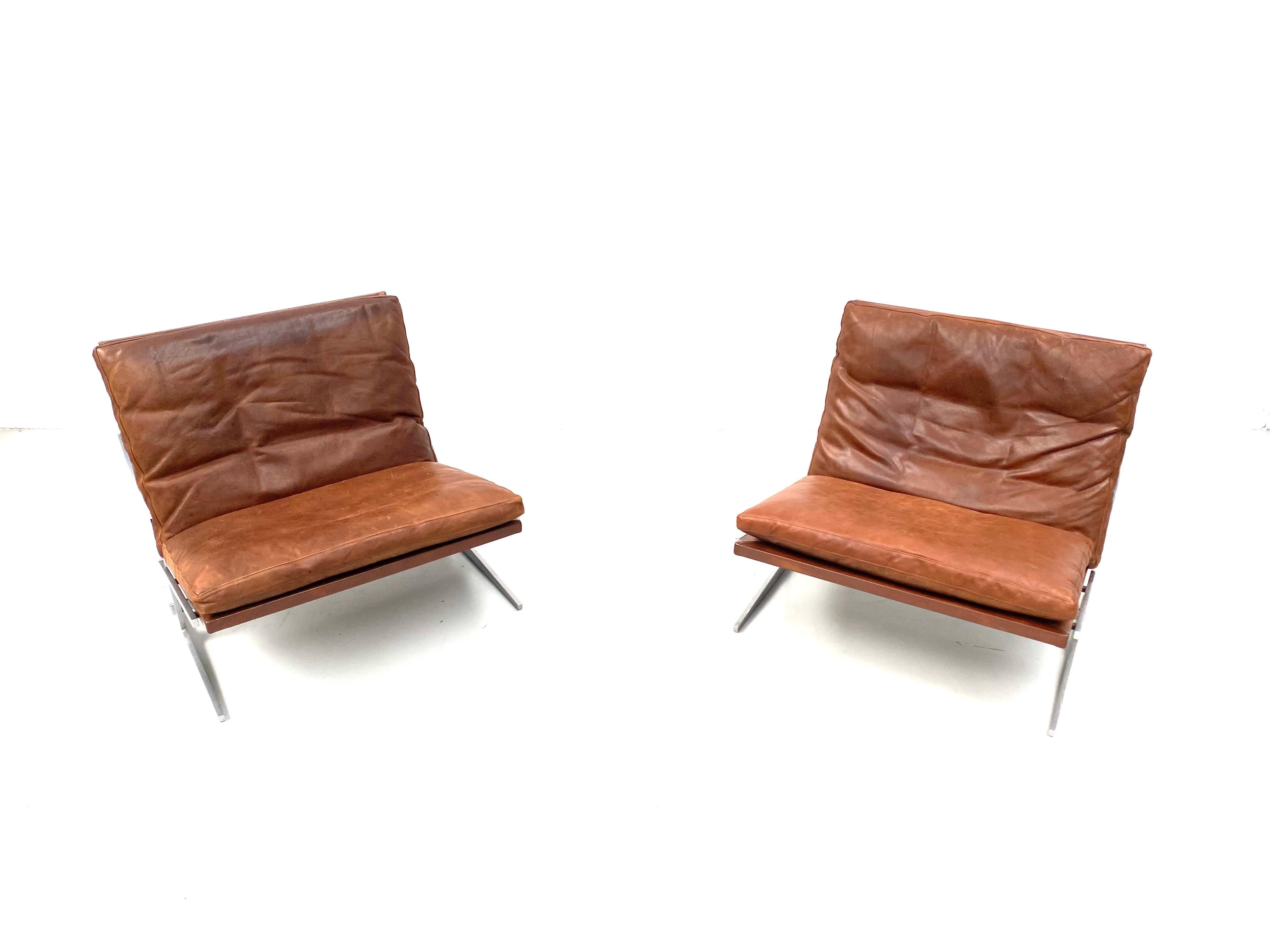 Scandinavian Modern Danish BO-561 Lounge Chairs in Cognac by Fabricius and Kastholm for BoEx, 1960s
