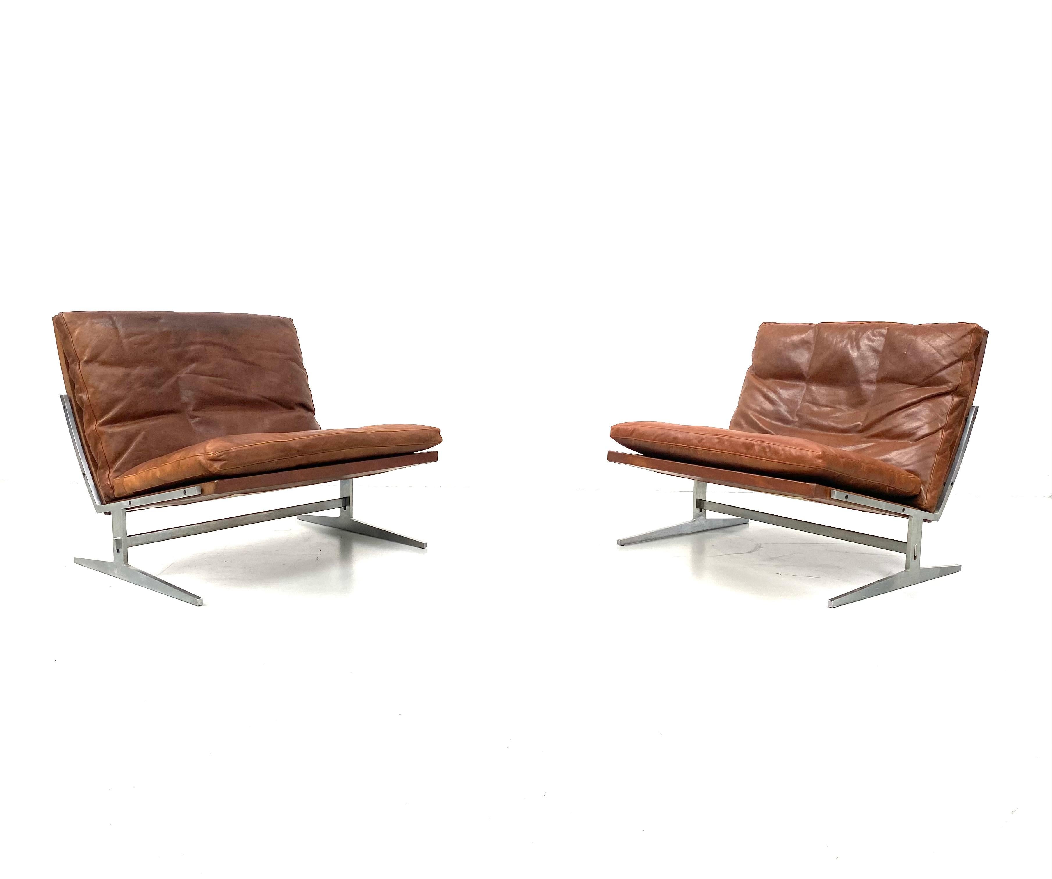 Danish BO-561 Lounge Chairs in Cognac by Fabricius and Kastholm for BoEx, 1960s In Distressed Condition In Eindhoven, Noord Brabant