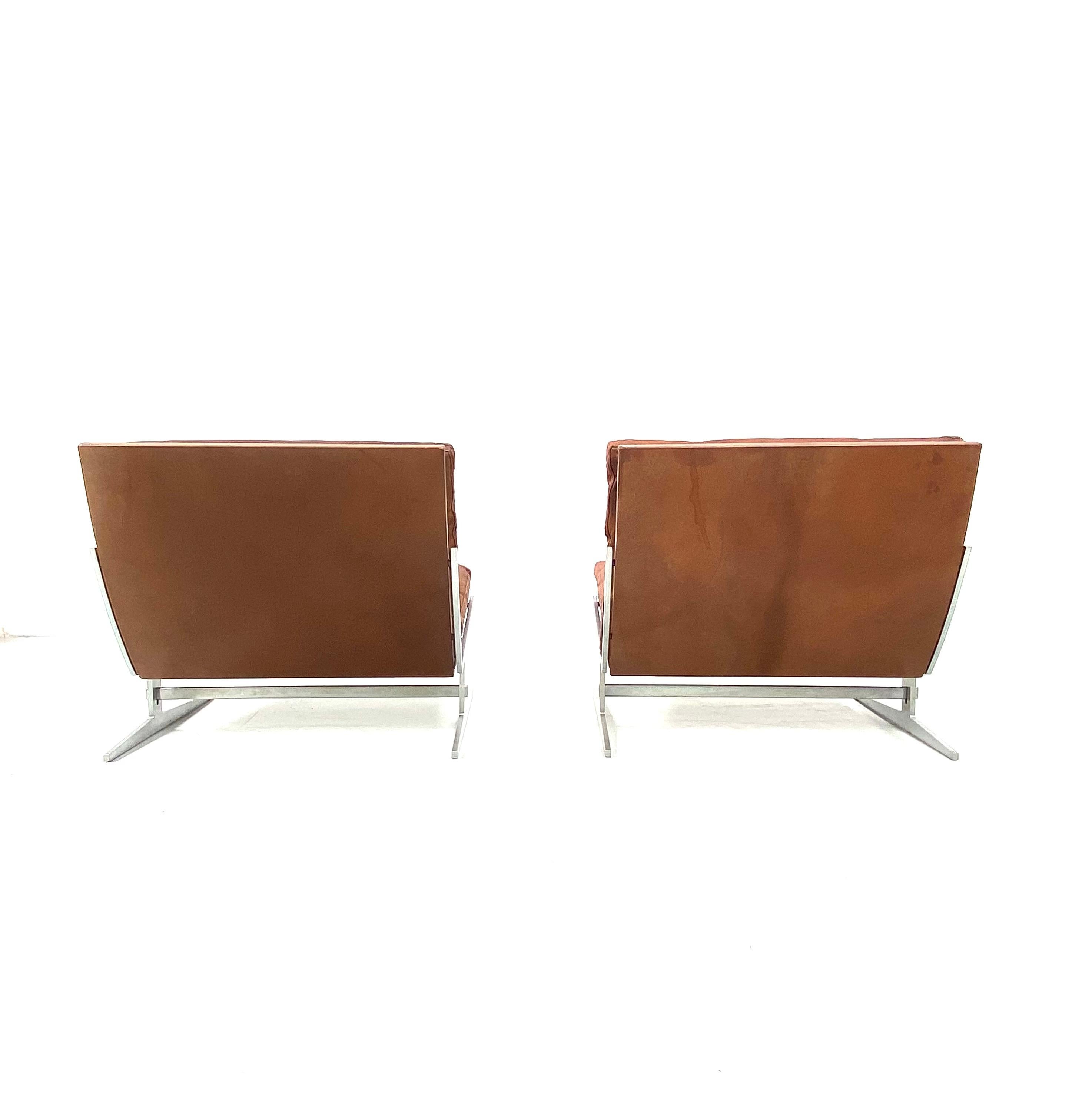 Stainless Steel Danish BO-561 Lounge Chairs in Cognac by Fabricius and Kastholm for BoEx, 1960s