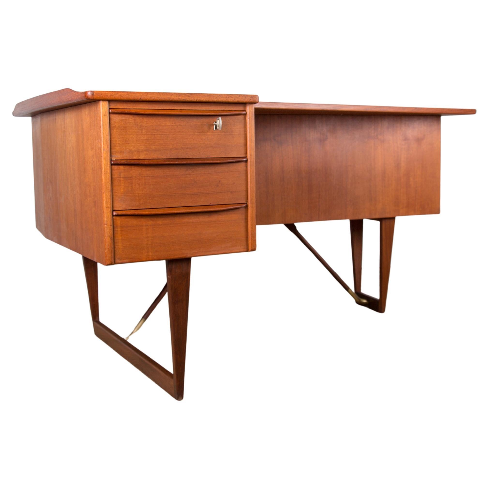 Danish Boomerang Desk in Teak and Brass by Peter Løvig Nielsen for Løvig, 1970